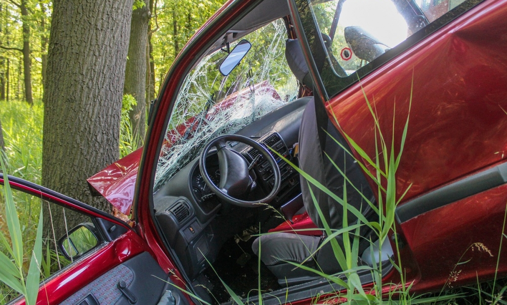 19-letni kierowca wymusił pierwszeństwo pod Płockiem. W wyniku zdarzenia pojazd uderzył w drzewo.